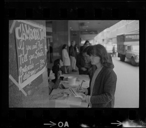 Student protesters organizing a postcard and telegram drive to protest Vietnam War