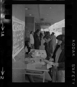 Student protesters organizing a postcard and telegram drive to protest Vietnam War