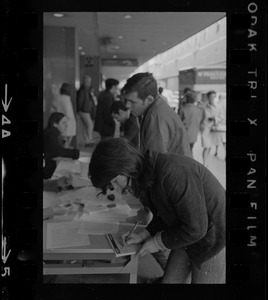 Student protesters organizing a postcard and telegram drive to protest Vietnam War