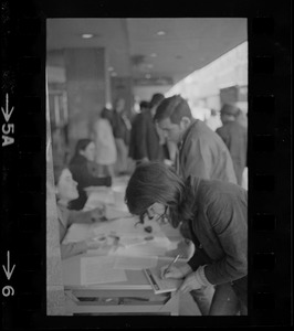 Student protesters organizing a postcard and telegram drive to protest Vietnam War