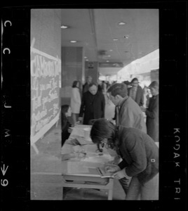 Student protesters organizing a postcard and telegram drive to protest Vietnam War