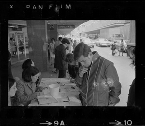 Student protesters organizing a postcard and telegram drive to protest Vietnam War