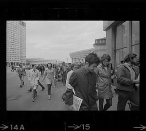 Protesters marching from a peace rally at Boston City Hall Plaza