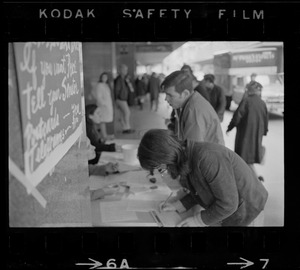 Student protesters organizing a postcard and telegram drive to protest Vietnam War
