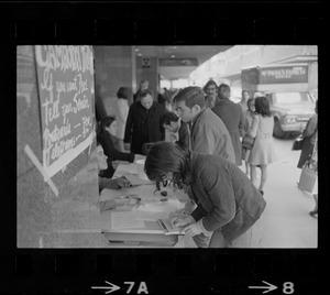 Student protesters organizing a postcard and telegram drive to protest Vietnam War