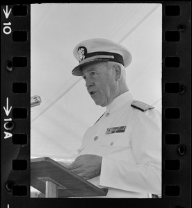 Rear Admiral J.C. Wylie, speaking during the Tufts - NROTC commissioning ceremony aboard the USS Constitution