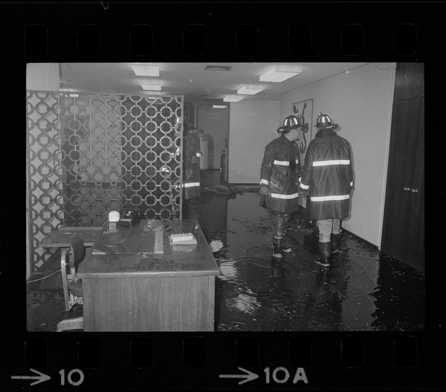 Firefighters in firebombed offices at Tufts University Fletcher School of Law and Diplomacy