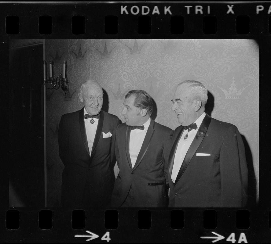 Guest speaker at the annual Presidents Dinner of the Clover Club of Boston was Attorney F. Lee Bailey, center, with Charles Coyle, left, and Thomas F. Flanagan