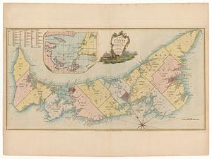 A plan of the island of S.t John with the divisions of the counties parishes & the lots as granted by government likewise the soundings round the coast and harbours