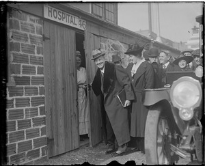 Billy Sunday and his smile, entering building on Huntington Ave.