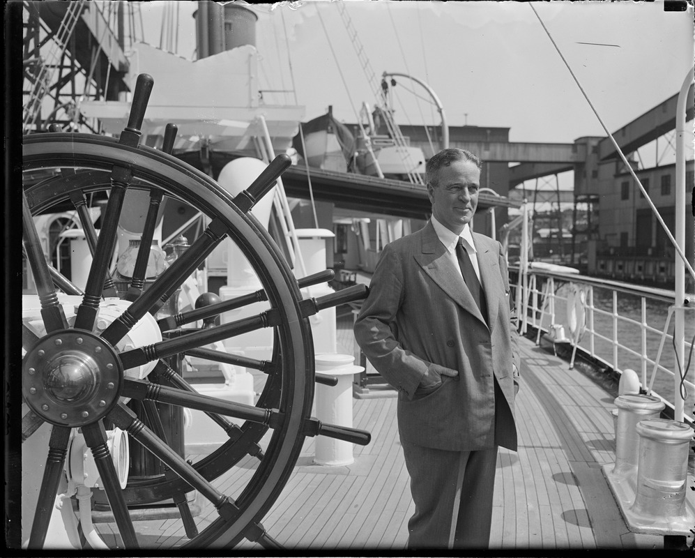 W.K. Vanderbilt aboard his million dollar yacht Alva in Boston for his Hay Fever cruise
