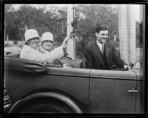 Mrs. Hoover, Mrs. Thomas Edison and Herbert, Jr. in open car