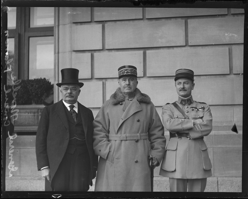 Gen. Nivelle (c) visits Boston. Joseph Flamand - French Council (I) Col. Paul Azan (R)