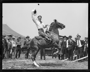 Tom Mix on Tony, in Boston with the Sells-Flotto Circus, South Boston