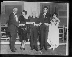 Opening of the play "The Big Fight," R-R: Tex Rickard, Estelle Taylor, David Belasco, Jack Dempsey and Mrs. Rickard