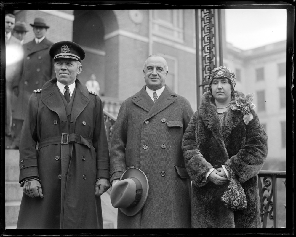 Capt. George Fried - hero of the SS America. With Gov. Frank Allen and Mrs. Fried