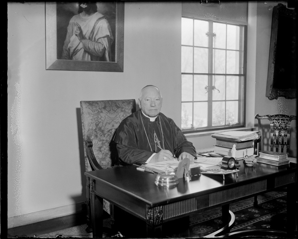 Cardinal O'Connell at his desk in Chestnut Hill