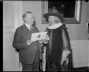 Gov. Curley in office with old-time puritan