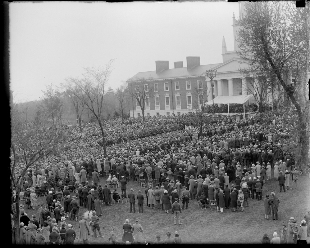 Pres. Coolidge addresses big crowd at Andover Academy from Phillips Hall