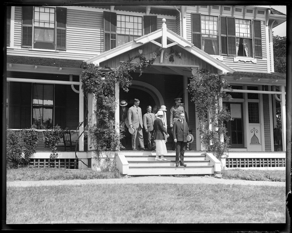Pres. and Mrs. Coolidge leaving Daniel Webster's old home in Marshfield.