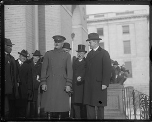 Gov. Coolidge and Black Jack Pershing outside the State House