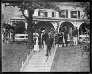 Pres. Coolidge and Mrs. Coolidge leaving Clarence Bacon's summer home at Cohasset, MA