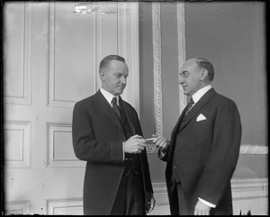 Gov. Coolidge gives key of State House to Gov. Cox