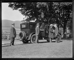 Pres. greets his father Colonel Coolidge at old homestead in Plymouth, VT