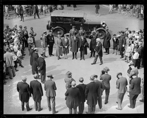 Ex-Pres. Coolidge and wife arriving at Watertown High School for celebration