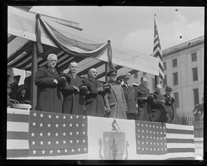 Gov. Coolidge, Sen. Lodge and others on reviewing stand