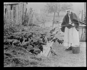 Coolidge's aunt feeding the chickens in Plymouth, VT