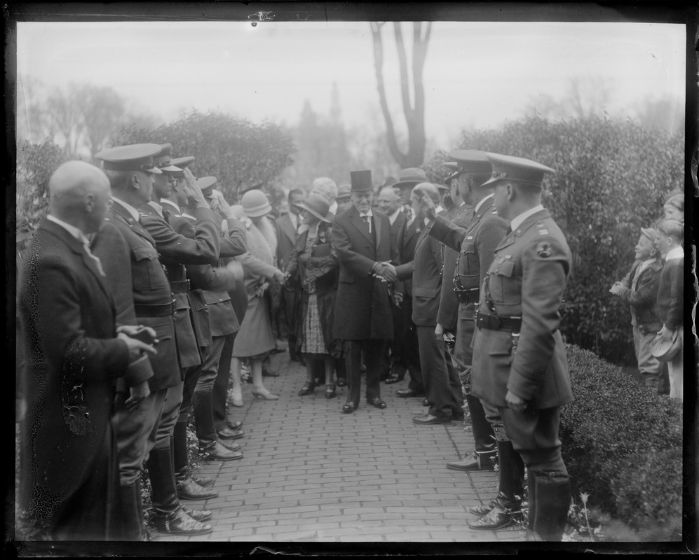 Calvin Coolidge? Shaking hands with military men - Digital Commonwealth