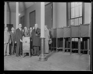 President and Mrs. Coolidge in Northampton : Coolidge casts his last vote as President for Herbert Hoover