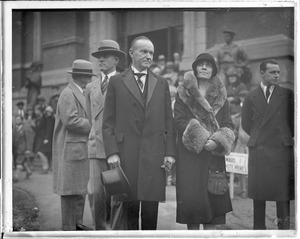 Pres. and Mrs. Coolidge arrive in their home town of Northampton, MA to vote for Herbert Hoover