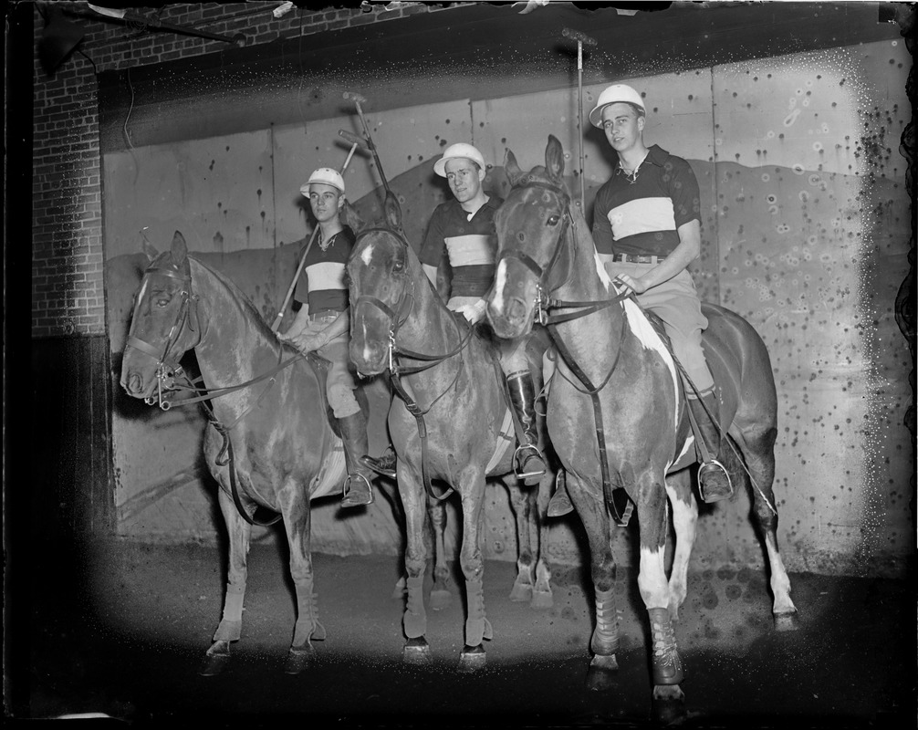 Harvard polo team on mounts, John Roosevelt at right