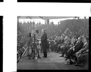 Pres. Hoover speaks to American legionnaires assembled in Boston arena