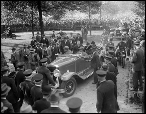 Herbert Hoover greeted by crowd on his arrival at Boston Common