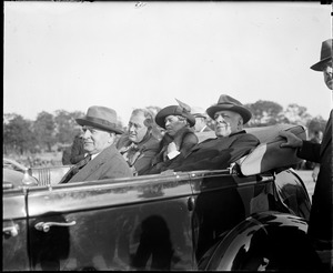 F.D.R. and Eleanor sit alongside Senator Walsh in auto tour of Boston