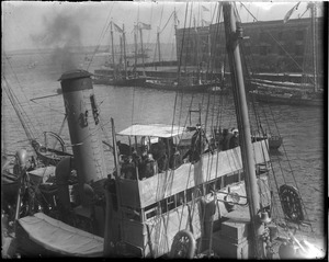 Pres. Wilson arriving in Boston aboard the Ossippee. He is returning from the peace conference in France. Becoming the 13th President to visit Boston while in office