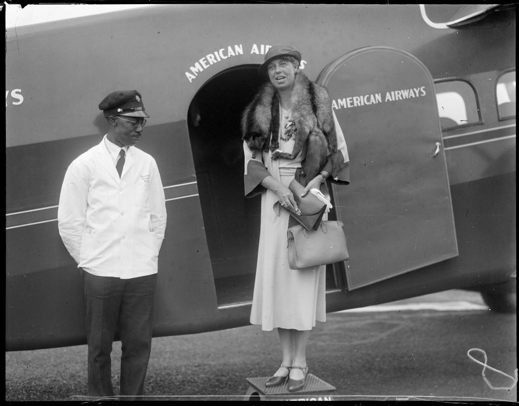 Eleanor Roosevelt - woman disembarking from American Airways plane