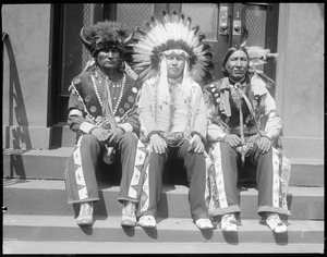 Three Sioux Indians - Left to Right - Sitting Bull, 68 yrs. old, Crazy Bull or (UM Jacobs), Eagle Shirt, 76 yrs. old fought against Custer, Boston, Mass.
