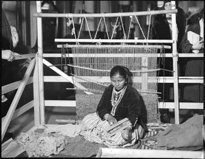 Nex Pah, war woman rug weaver at R.H. White's Indian crafts exhibition and sale