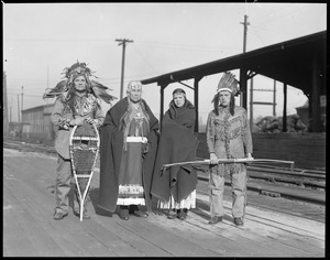 Maine Indians arrive by train in Boston