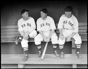 Three Red Sox players in dugout