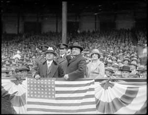 Gov. Frank G. Allen throws out the first ball at Fenway Park