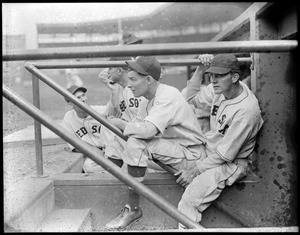 Red Sox players in dugout, Fenway Park