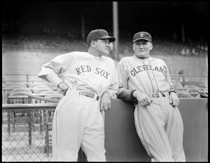 Red Sox manager Joe Cronin and Cleveland Indian manager Walter Johnson at Fenway