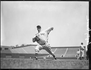 Lefty Grove of the Red Sox warms up at Fenway