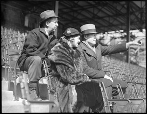G. M. Eddie Collins with Mr. and Mrs. Yawkey in stands at Fenway