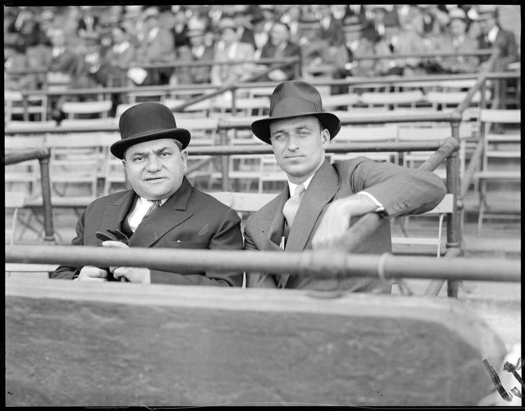 Judge Fuchs, owner of the Braves, with James Roosevelt at Braves Field